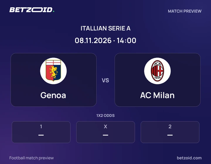 Genoa - AC Milan Genoa vs AC Milan: Itallian Serie A match preview with team badges and kick-off details.