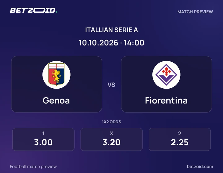 Genoa vs Fiorentina: Itallian Serie A match preview with team badges and kick-off details.
