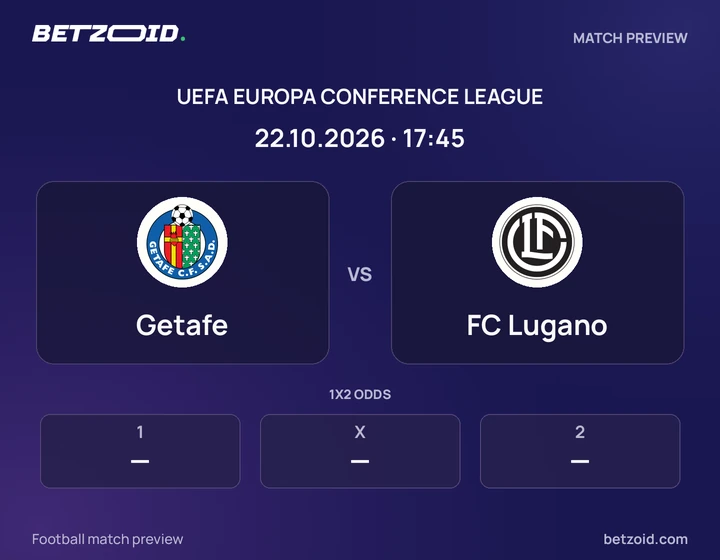Getafe - FC Lugano Getafe vs FC Lugano: UEFA Europa Conference League match preview with team badges and kick-off details.