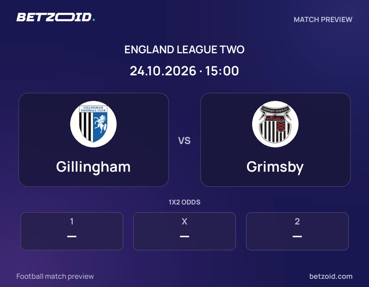 Gillingham vs Grimsby: England League Two match preview with team badges and kick-off details.
