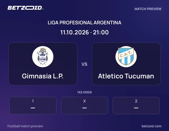 Gimnasia L.P. vs Atletico Tucuman: Liga Profesional Argentina match preview with team badges and kick-off details.