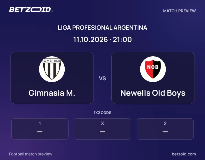 Gimnasia M. vs Newells Old Boys: Liga Profesional Argentina match preview with team badges and kick-off details.