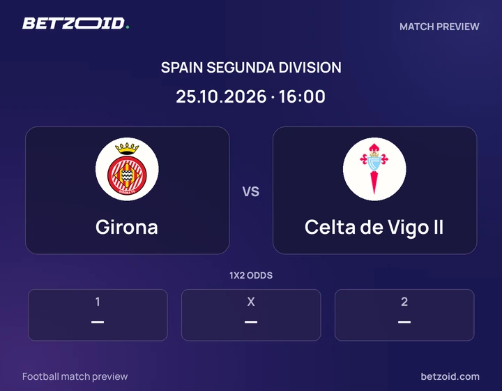 Girona - Celta de Vigo II Girona vs Celta de Vigo II: Spain Segunda Division match preview with team badges and kick-off details.