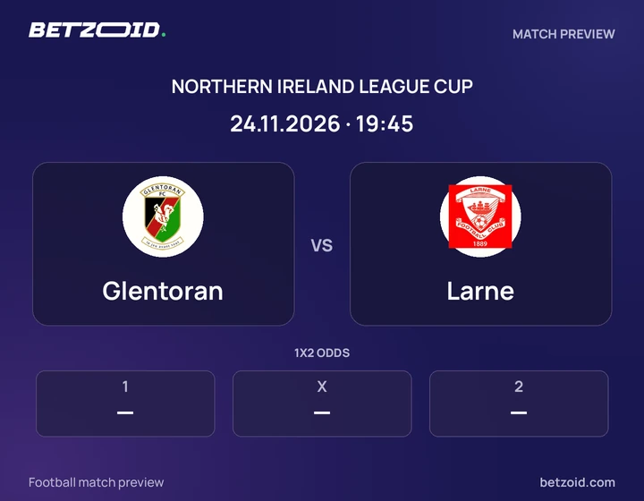 Glentoran - Larne Glentoran vs Larne: Northern Ireland League Cup match preview with team badges and kick-off details.