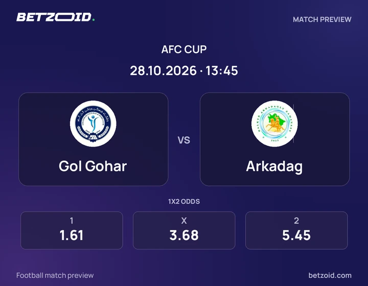 Gol Gohar - Arkadag Gol Gohar vs Arkadag: AFC Cup match preview with team badges and kick-off details.