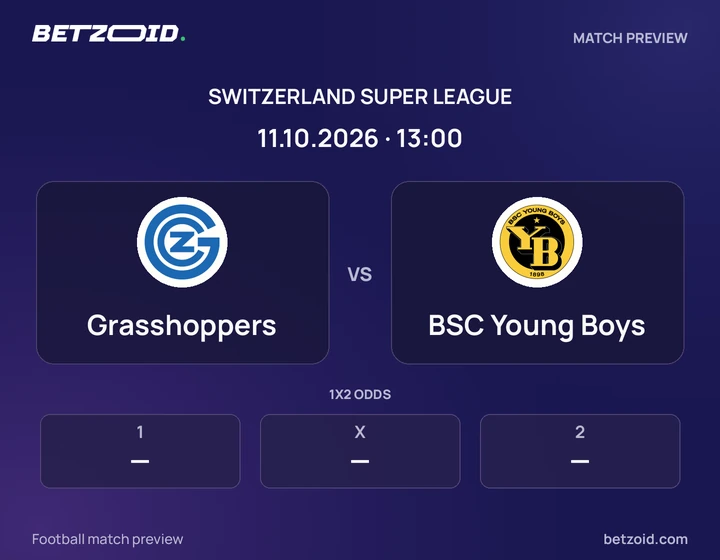 Grasshoppers vs BSC Young Boys: Switzerland Super League match preview with team badges and kick-off details.