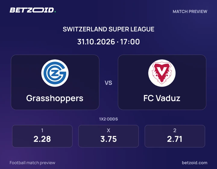 Grasshoppers - FC Vaduz Grasshoppers vs FC Vaduz: Switzerland Super League match preview with team badges and kick-off details.