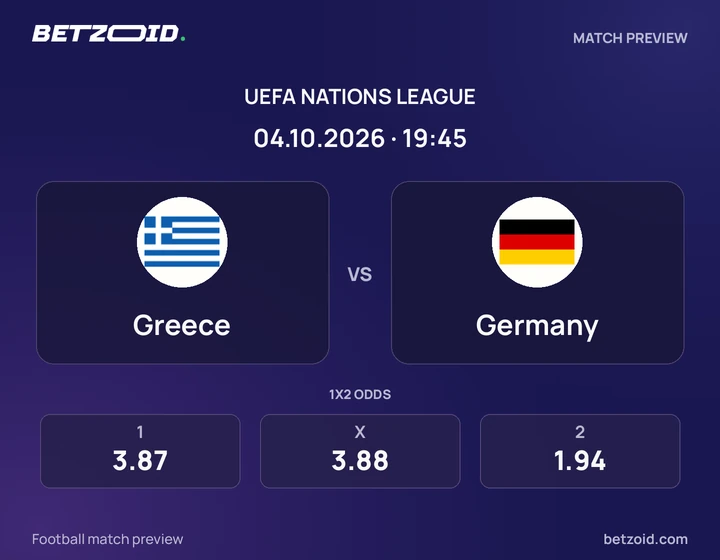 Greece – Deutschland Greece – Deutschland: Spielvorschau zum Wettbewerb Nations League mit Teamlogos und Anstoßzeit.