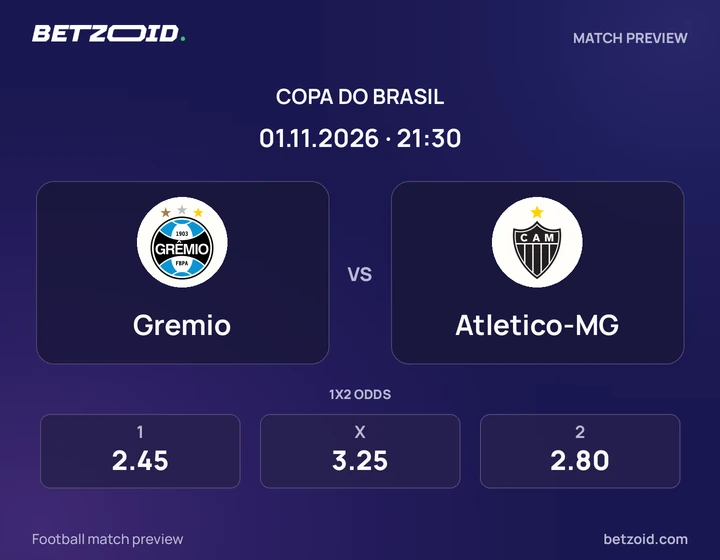 Gremio - Atletico-MG Gremio vs Atletico-MG: Copa do Brasil match preview with team badges and kick-off details.