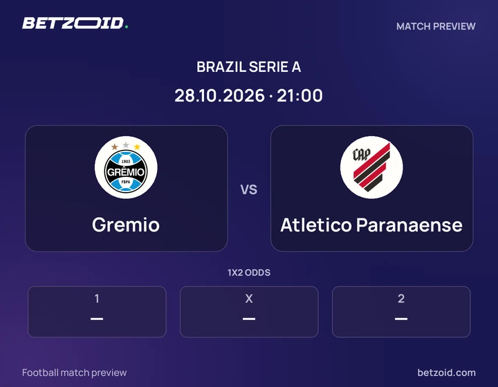 Gremio - Atletico Paranaense Gremio vs Atletico Paranaense: Brazil Serie A match preview with team badges and kick-off details.