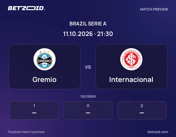Gremio vs Internacional: Brazil Serie A match preview with team badges and kick-off details.