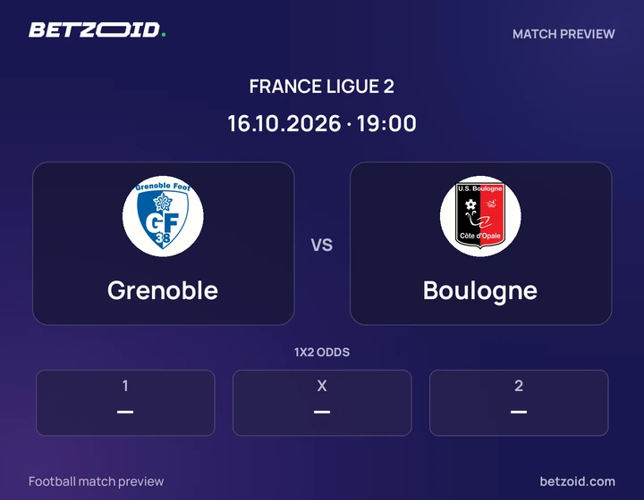 Grenoble vs Boulogne: France Ligue 2 match preview with team badges and kick-off details.