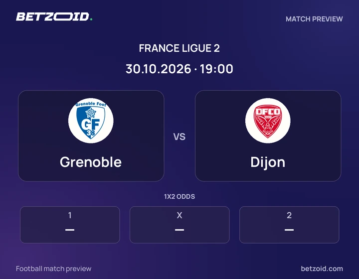 Grenoble - Dijon Grenoble vs Dijon: France Ligue 2 match preview with team badges and kick-off details.