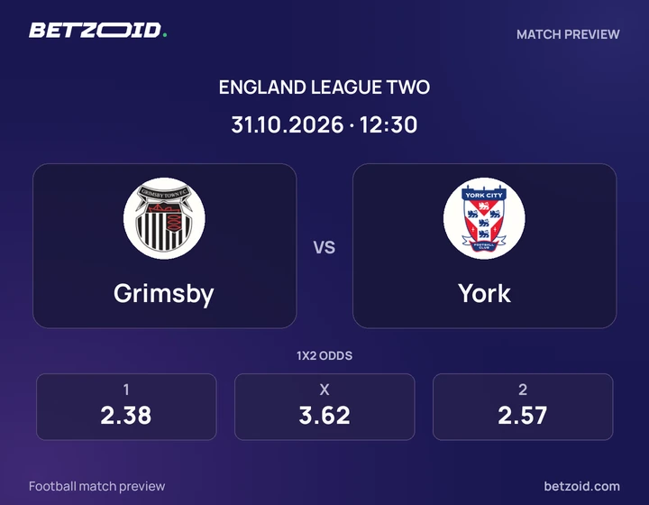 Grimsby - York Grimsby vs York: England League Two match preview with team badges and kick-off details.