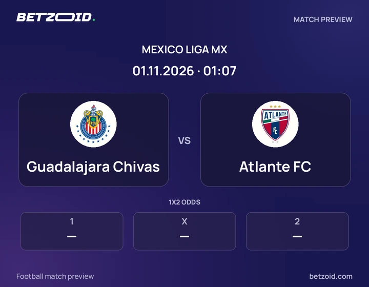 Guadalajara Chivas - Atlante FC Guadalajara Chivas vs Atlante FC: Mexico Liga MX match preview with team badges and kick-off details.