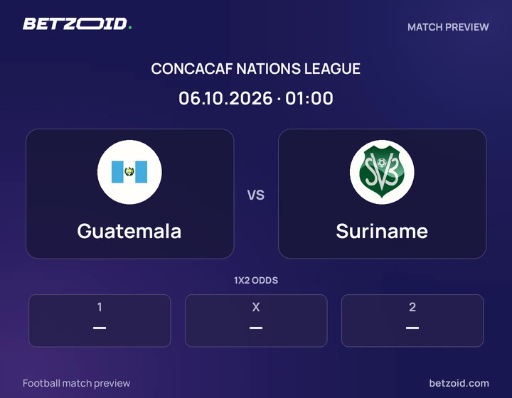 Guatemala - Suriname Guatemala vs Suriname: CONCACAF Nations League match preview with team badges and kick-off details.