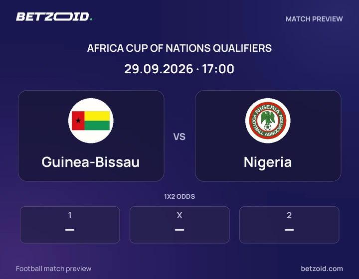 Guinea-Bissau vs Nigeria: Africa Cup of Nations Qualifiers match preview with team badges and kick-off details.