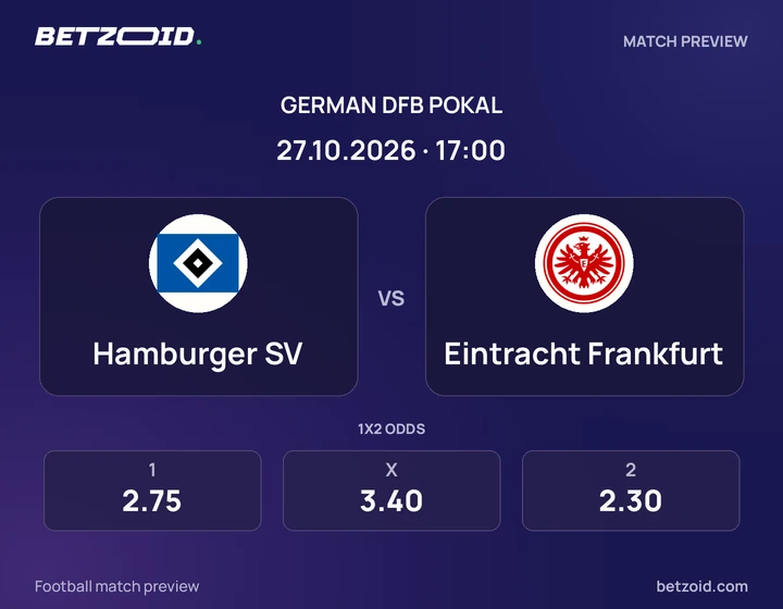 Hamburger SV – Eintracht Frankfurt Hamburger SV – Eintracht Frankfurt: Spielvorschau zum Wettbewerb DFB-Pokal mit Teamlogos und Anstoßzeit.