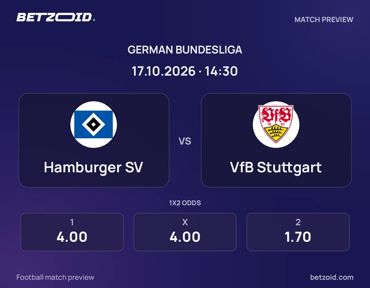 Hamburger SV vs VfB Stuttgart: German Bundesliga match preview with team badges and kick-off details.