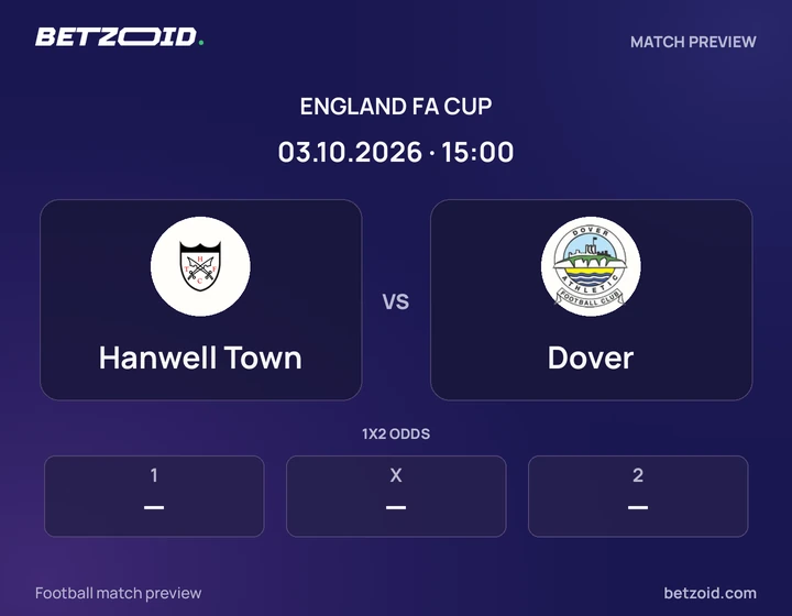 Hanwell Town vs Dover: England FA Cup match preview with team badges and kick-off details.