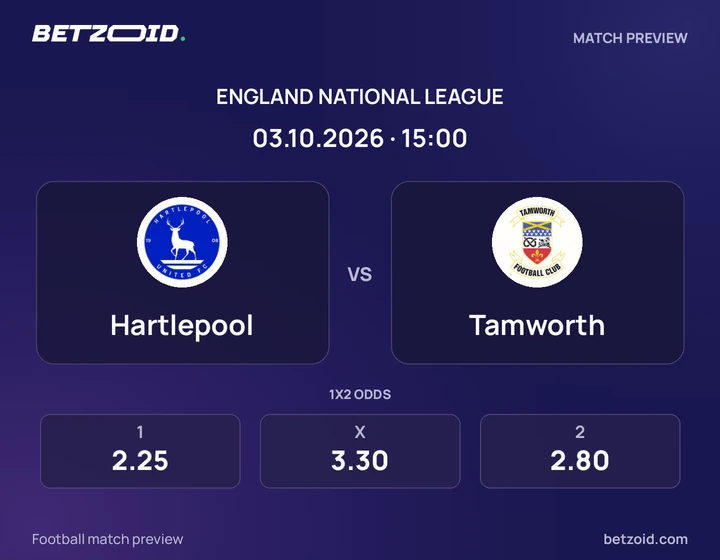 Hartlepool - Tamworth Hartlepool vs Tamworth: England National League match preview with team badges and kick-off details.