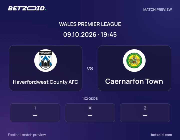 Haverfordwest County AFC - Caernarfon Town Haverfordwest County AFC vs Caernarfon Town: Wales Premier League match preview with team badges and kick-off details.