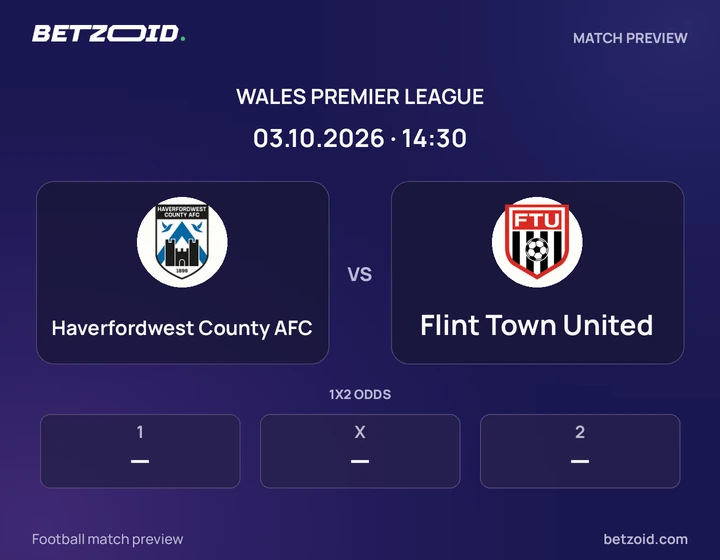 Haverfordwest County AFC - Flint Town United Haverfordwest County AFC vs Flint Town United: Wales Premier League match preview with team badges and kick-off details.