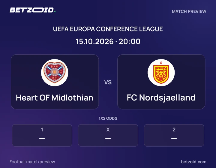 Heart OF Midlothian - FC Nordsjaelland Heart OF Midlothian vs FC Nordsjaelland: UEFA Europa Conference League match preview with team badges and kick-off details.