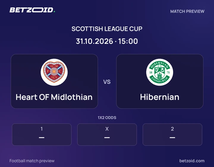 Heart OF Midlothian - Hibernian Heart OF Midlothian vs Hibernian: Scottish League Cup match preview with team badges and kick-off details.
