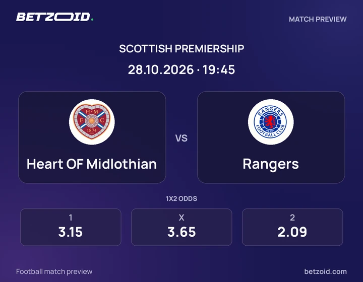 Heart OF Midlothian - Rangers Heart OF Midlothian vs Rangers: Scottish Premiership match preview with team badges and kick-off details.