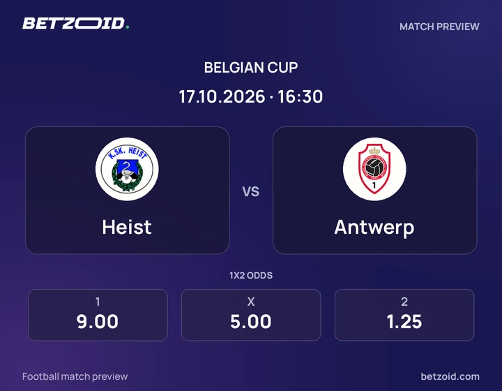 Heist vs Antwerp: Belgian Cup match preview with team badges and kick-off details.