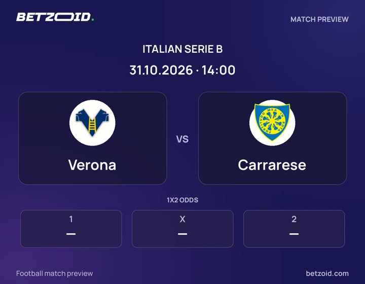 Verona - Carrarese Verona vs Carrarese: Italian Serie B match preview with team badges and kick-off details.