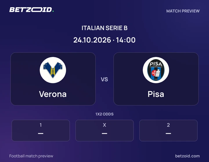 Verona - Pisa Verona vs Pisa: Italian Serie B match preview with team badges and kick-off details.