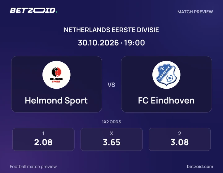 Helmond Sport - FC Eindhoven Helmond Sport vs FC Eindhoven: Netherlands Eerste Divisie match preview with team badges and kick-off details.