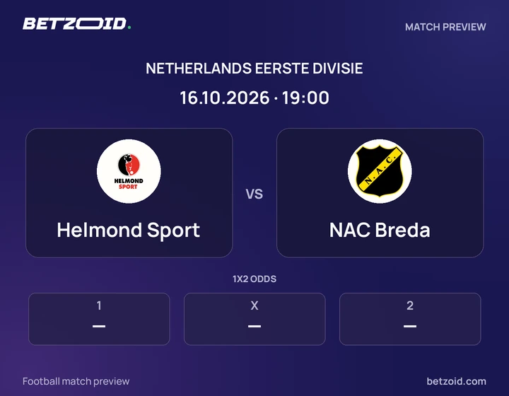 Helmond Sport - NAC Breda Helmond Sport vs NAC Breda: Netherlands Eerste Divisie match preview with team badges and kick-off details.