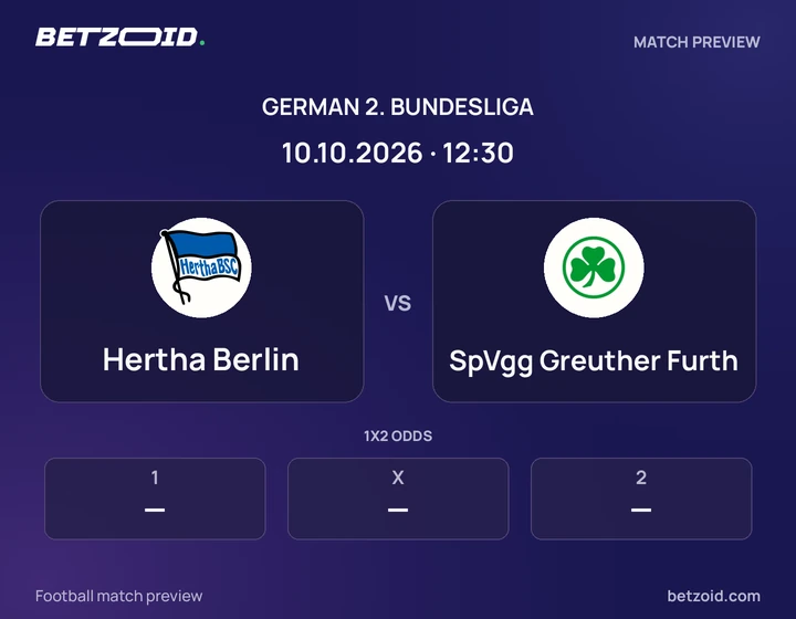 Hertha Berlin vs SpVgg Greuther Furth: German 2. Bundesliga match preview with team badges and kick-off details.