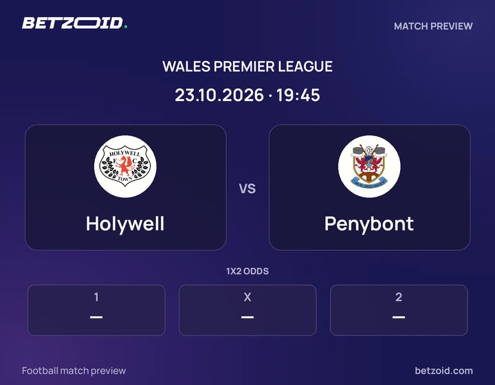 Holywell vs Penybont: Wales Premier League match preview with team badges and kick-off details.