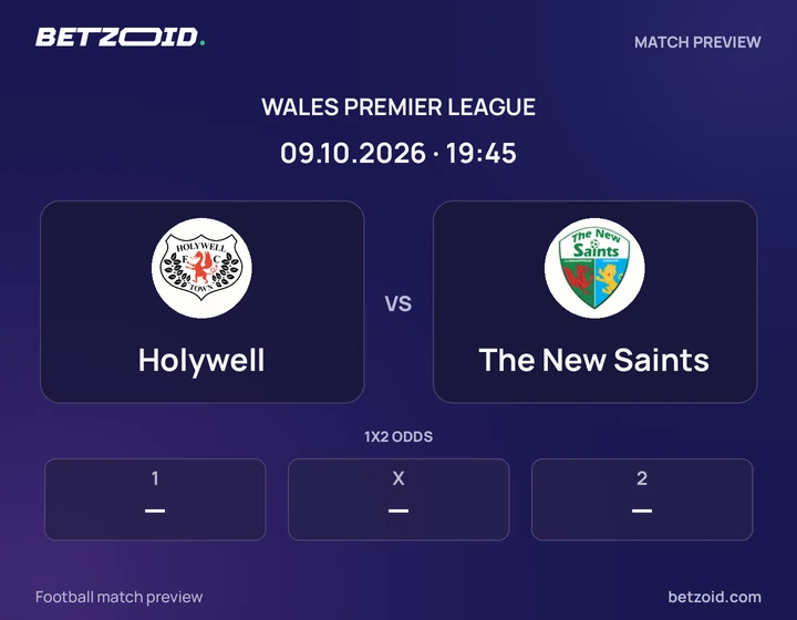 Holywell - The New Saints Holywell vs The New Saints: Wales Premier League match preview with team badges and kick-off details.