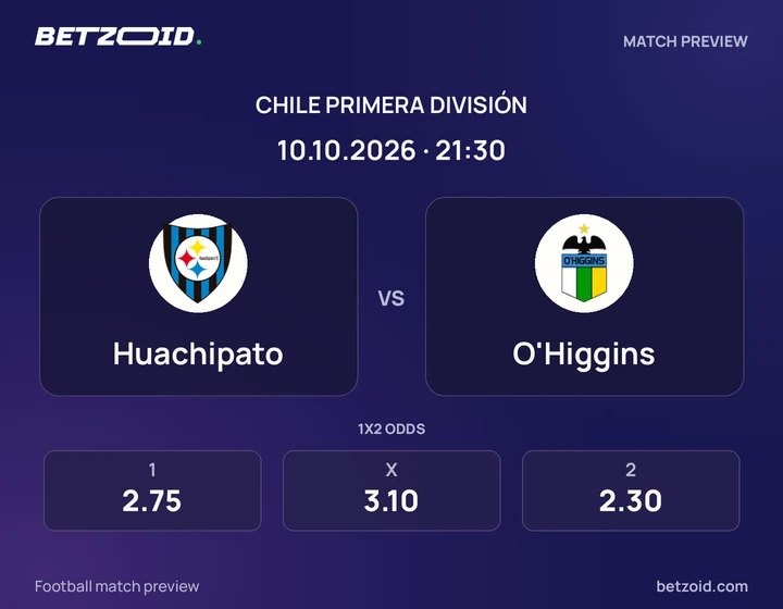 Huachipato vs O'Higgins: Chile Primera División match preview with team badges and kick-off details.