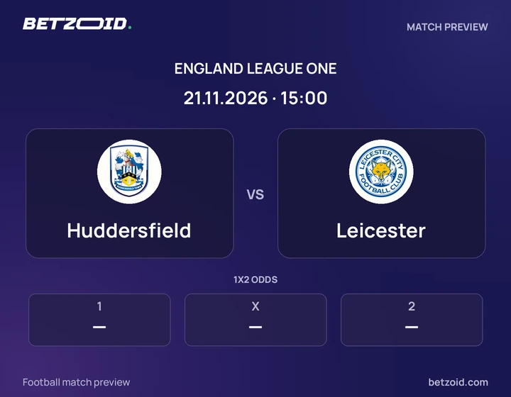Huddersfield vs Leicester: England League One match preview with team badges and kick-off details.