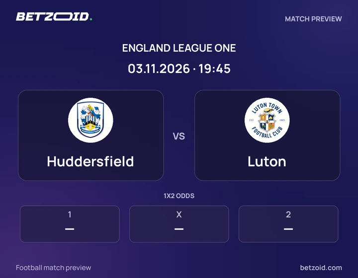 Huddersfield vs Luton: England League One match preview with team badges and kick-off details.