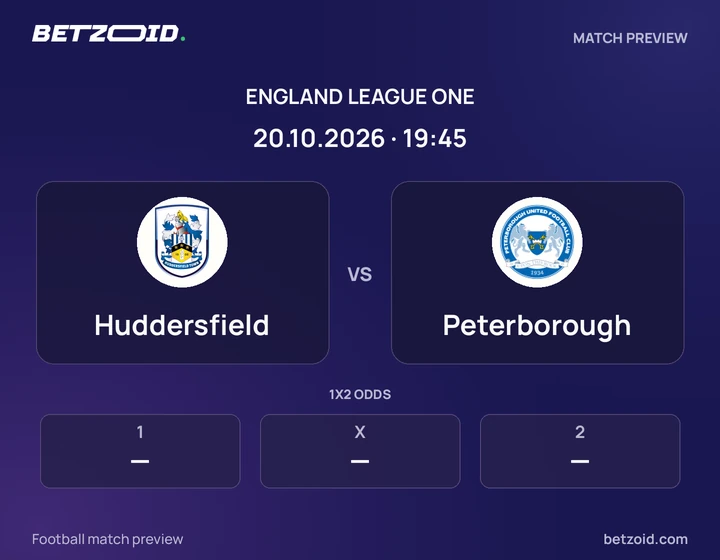 Huddersfield vs Peterborough: England League One match preview with team badges and kick-off details.