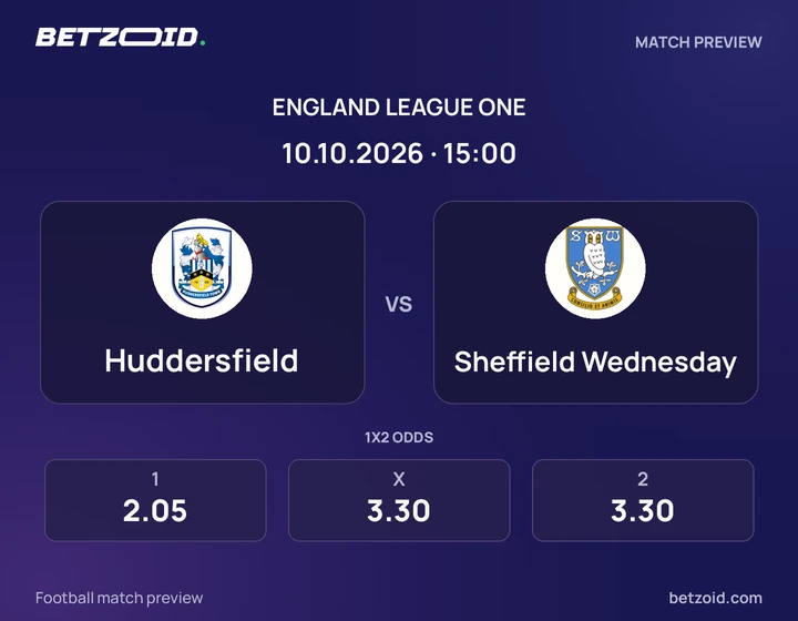 Huddersfield vs Sheffield Wednesday: England League One match preview with team badges and kick-off details.
