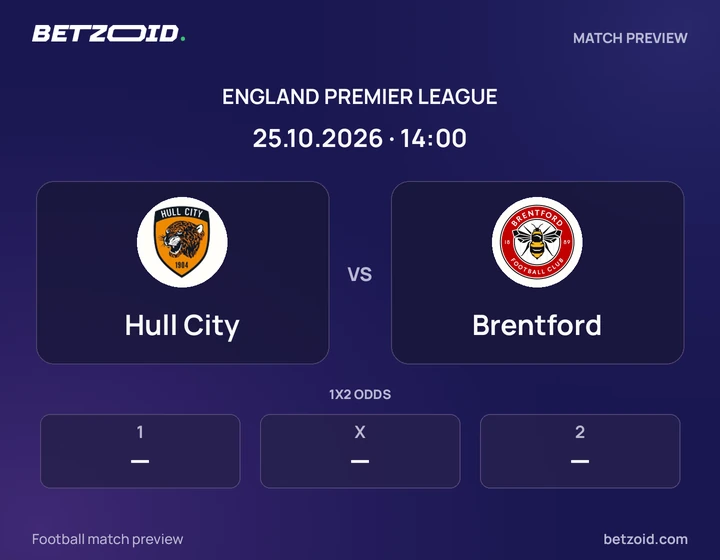 Hull City vs Brentford: England Premier League match preview with team badges and kick-off details.