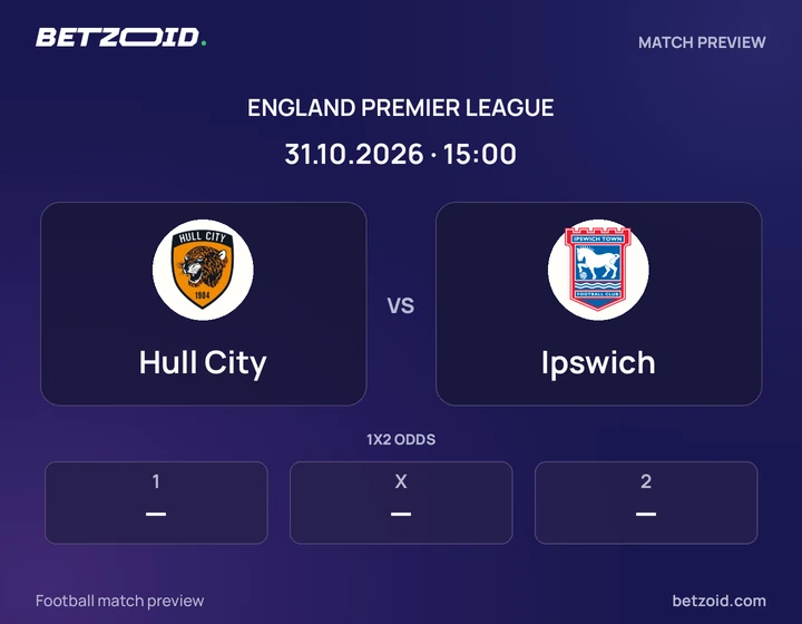 Hull City vs Ipswich: England Premier League match preview with team badges and kick-off details.