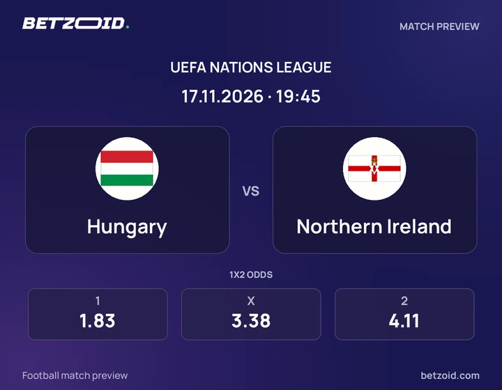 Hungary vs Northern Ireland: UEFA Nations League match preview with team badges and kick-off details.