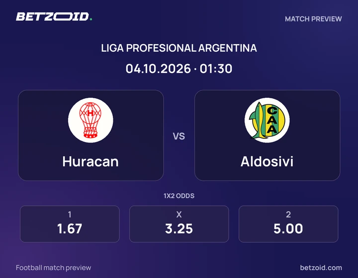 Huracan - Aldosivi Huracan vs Aldosivi: Liga Profesional Argentina match preview with team badges and kick-off details.