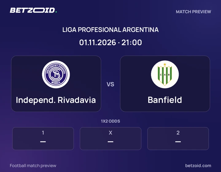 Independ. Rivadavia - Banfield Independ. Rivadavia vs Banfield: Liga Profesional Argentina match preview with team badges and kick-off details.