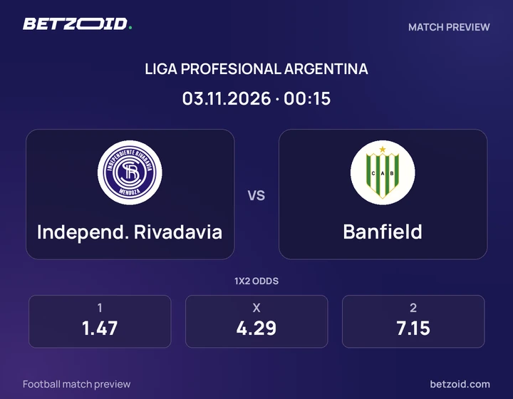 Independ. Rivadavia - Banfield Independ. Rivadavia vs Banfield: Liga Profesional Argentina match preview with team badges and kick-off details.