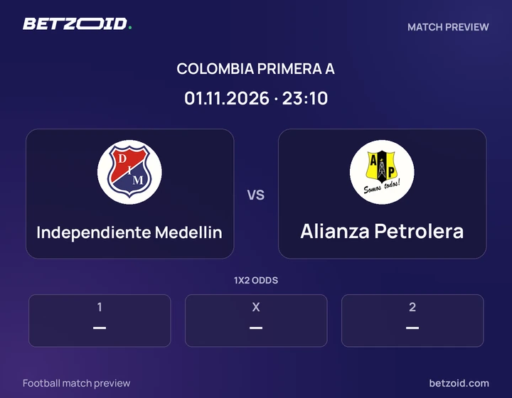 Independiente Medellin vs Alianza Petrolera: Colombia Primera A match preview with team badges and kick-off details.